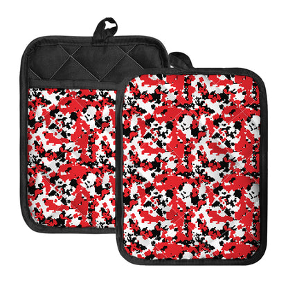 Red White And Black Digital Camo Print Pot Holders With Pocket
