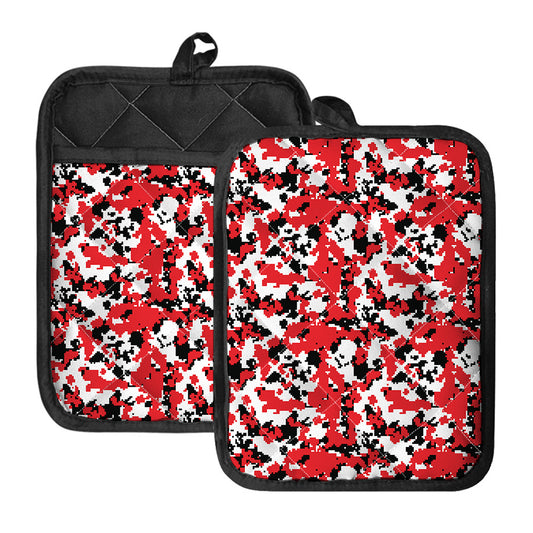 Red White And Black Digital Camo Print Pot Holders With Pocket