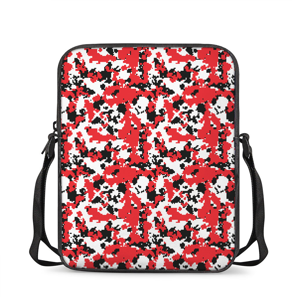 Red White And Black Digital Camo Print Rectangular Crossbody Bag