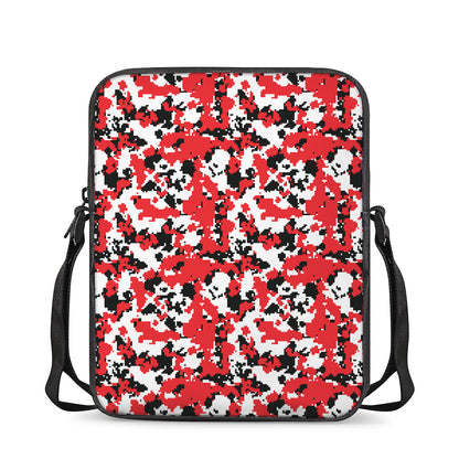 Red White And Black Digital Camo Print Rectangular Crossbody Bag