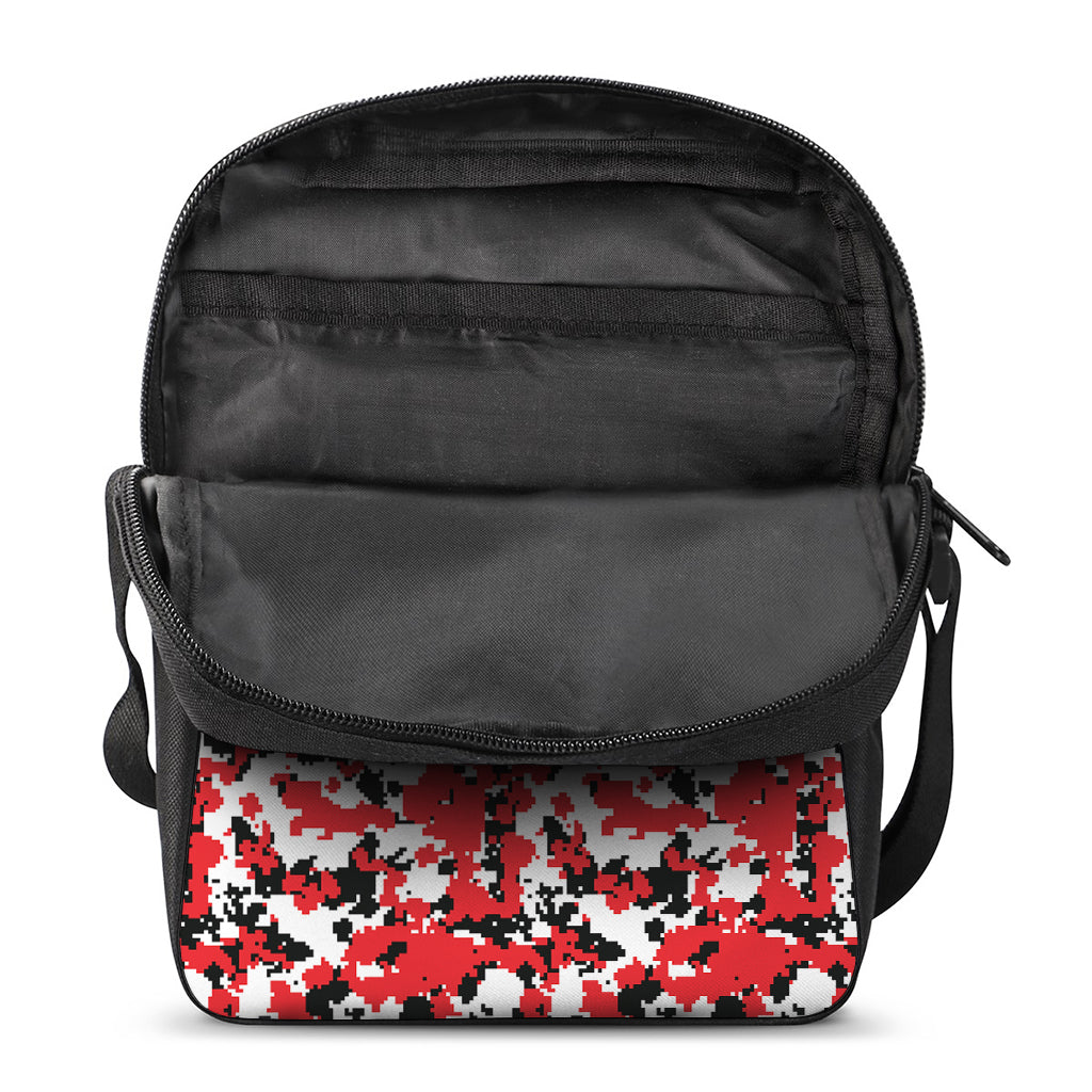 Red White And Black Digital Camo Print Rectangular Crossbody Bag