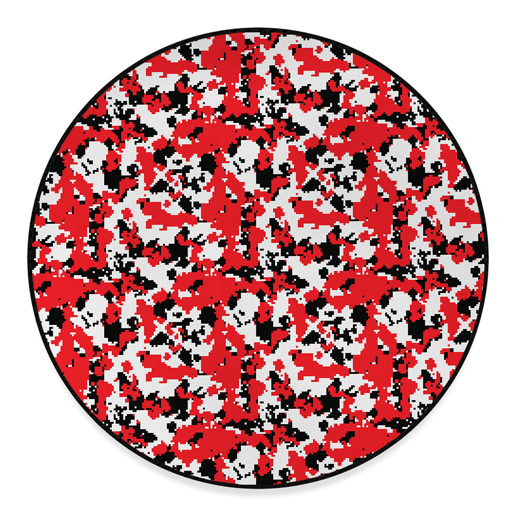 Red White And Black Digital Camo Print Round Floor Mat