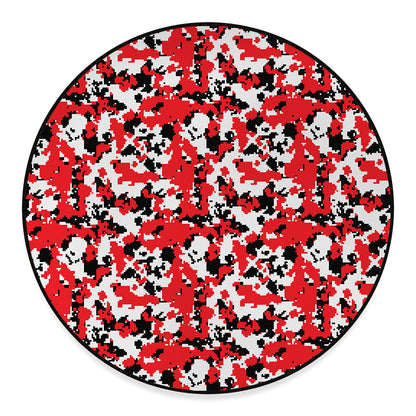 Red White And Black Digital Camo Print Round Floor Mat