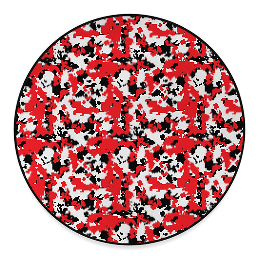 Red White And Black Digital Camo Print Round Floor Mat
