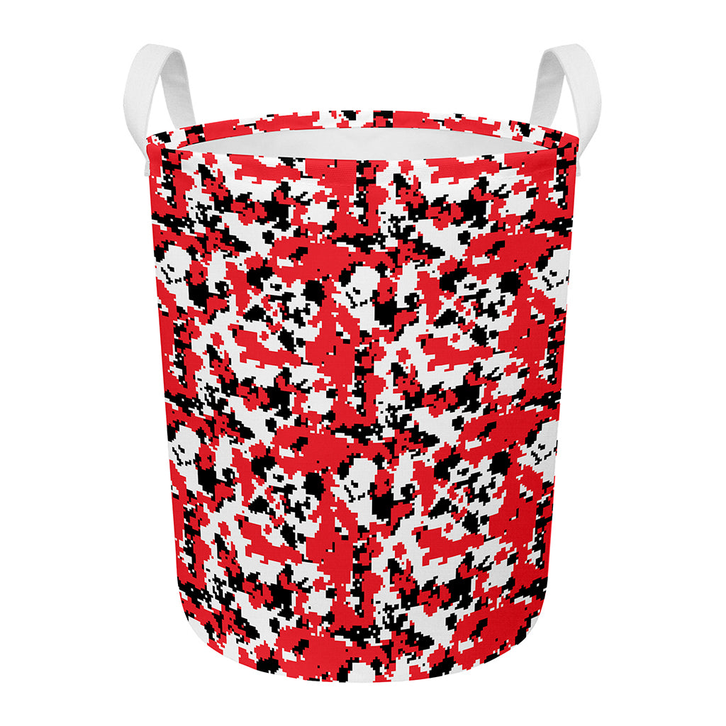 Red White And Black Digital Camo Print Round Laundry Basket