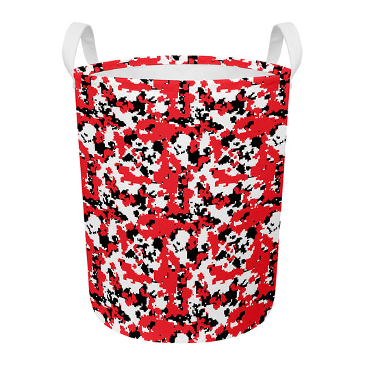Red White And Black Digital Camo Print Round Laundry Basket