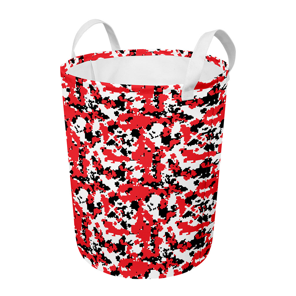 Red White And Black Digital Camo Print Round Laundry Basket