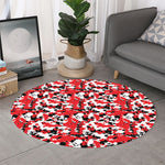 Red White And Black Digital Camo Print Round Rug