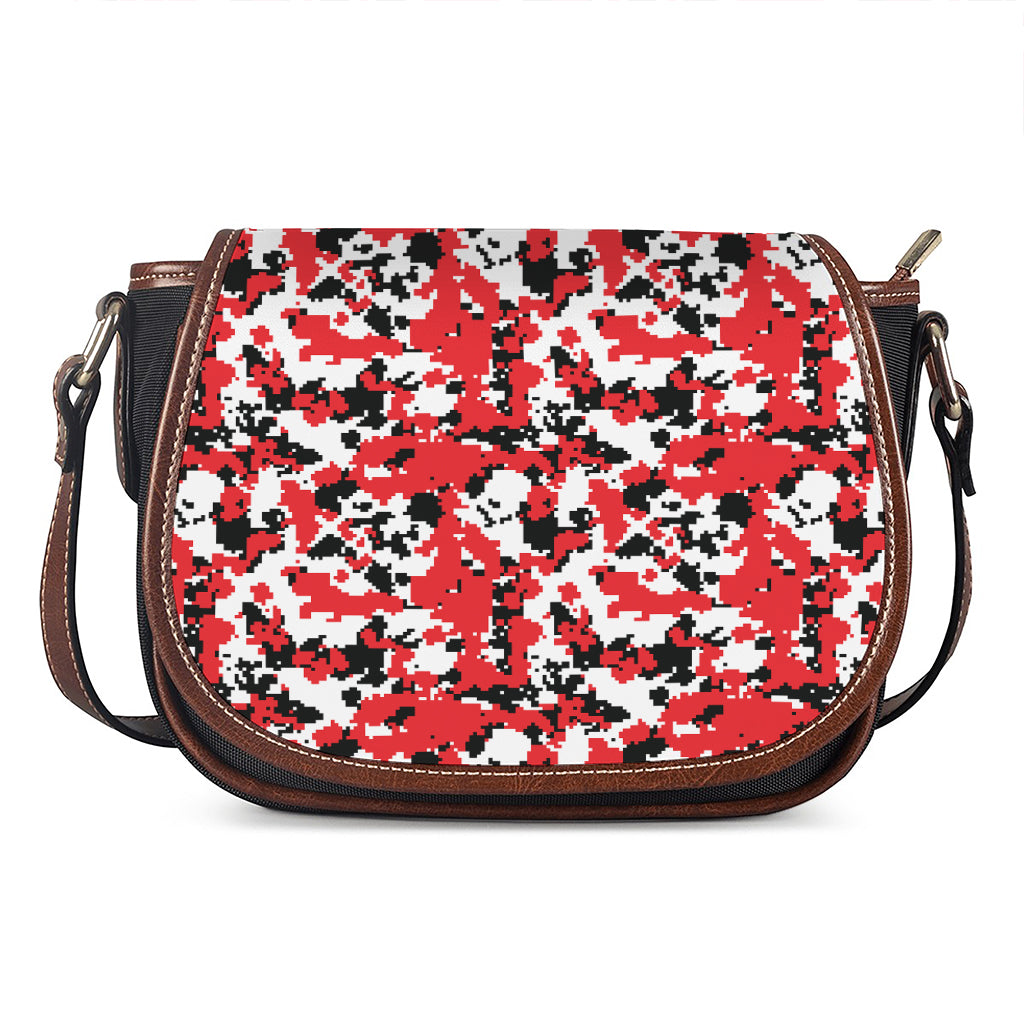 Red White And Black Digital Camo Print Saddle Bag