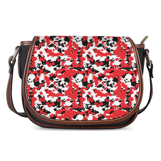 Red White And Black Digital Camo Print Saddle Bag