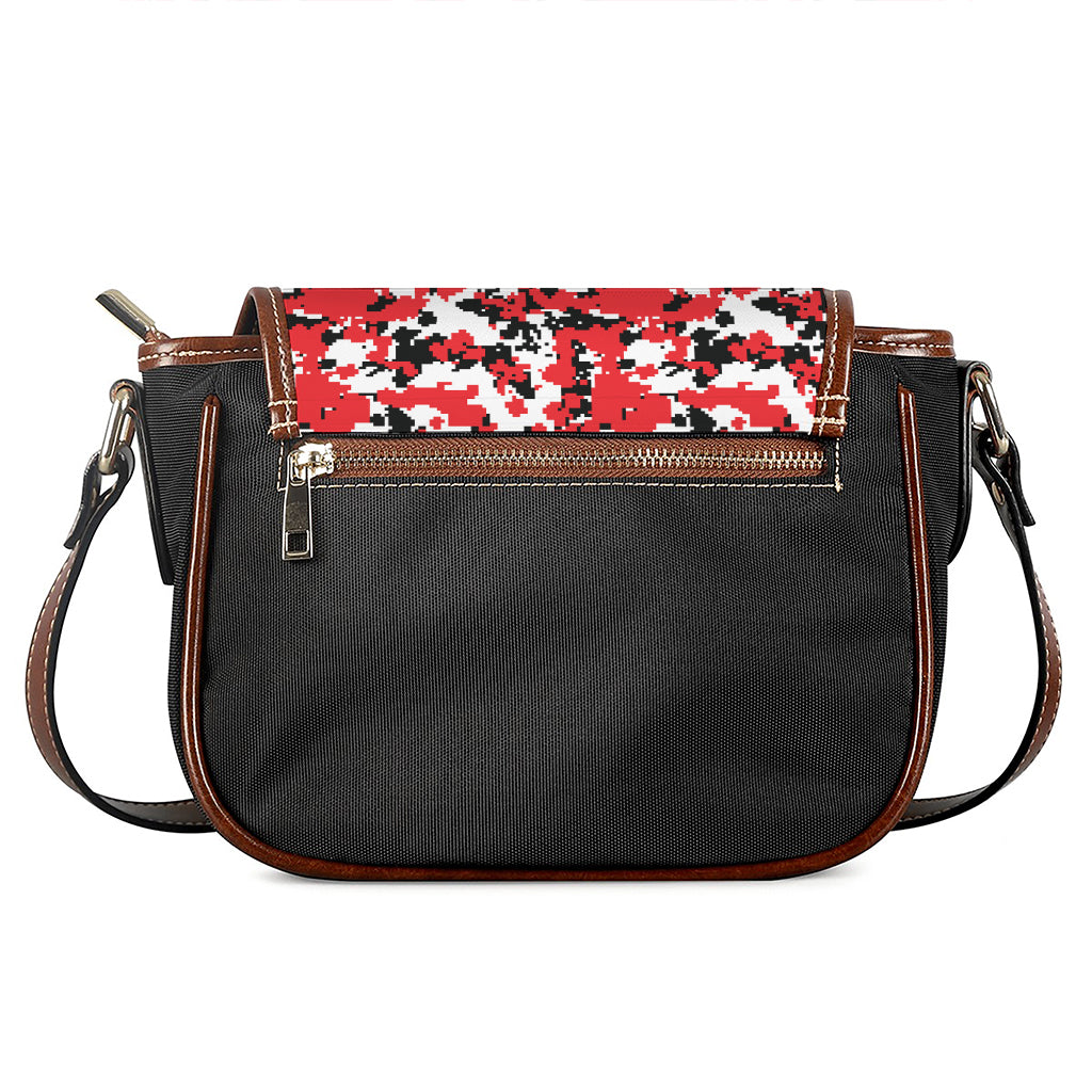 Red White And Black Digital Camo Print Saddle Bag
