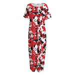 Red White And Black Digital Camo Print Short Sleeve Long Nightdress