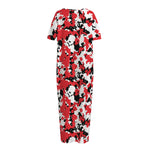 Red White And Black Digital Camo Print Short Sleeve Long Nightdress