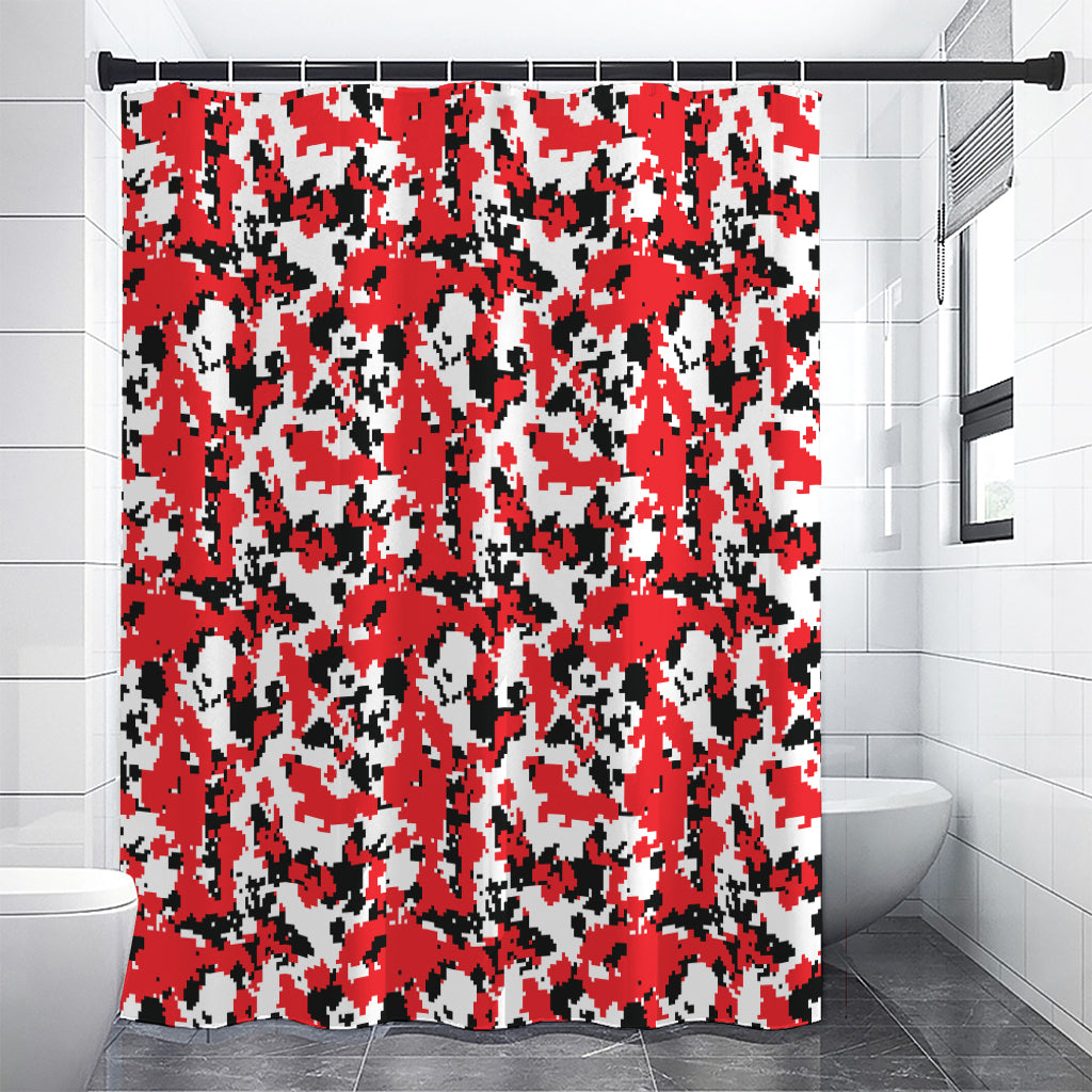 Red White And Black Digital Camo Print Shower Curtain