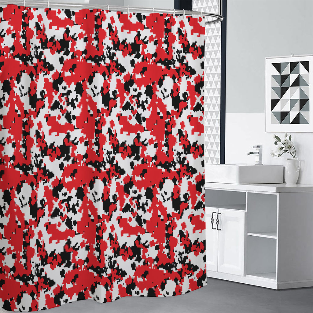 Red White And Black Digital Camo Print Shower Curtain