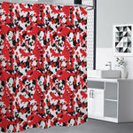 Red White And Black Digital Camo Print Shower Curtain