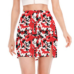 Red White And Black Digital Camo Print Side Slit Mini Skirt