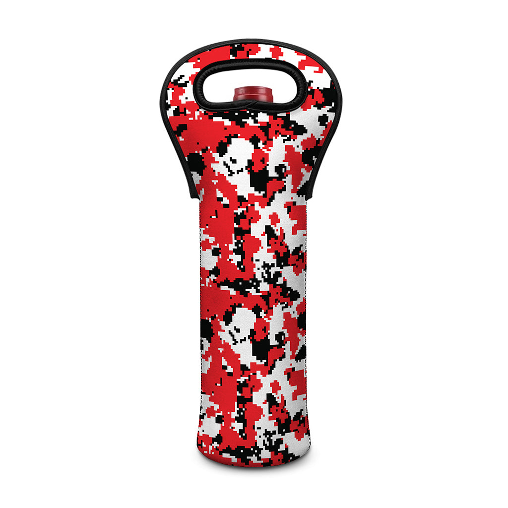 Red White And Black Digital Camo Print Single Neoprene Wine Tote