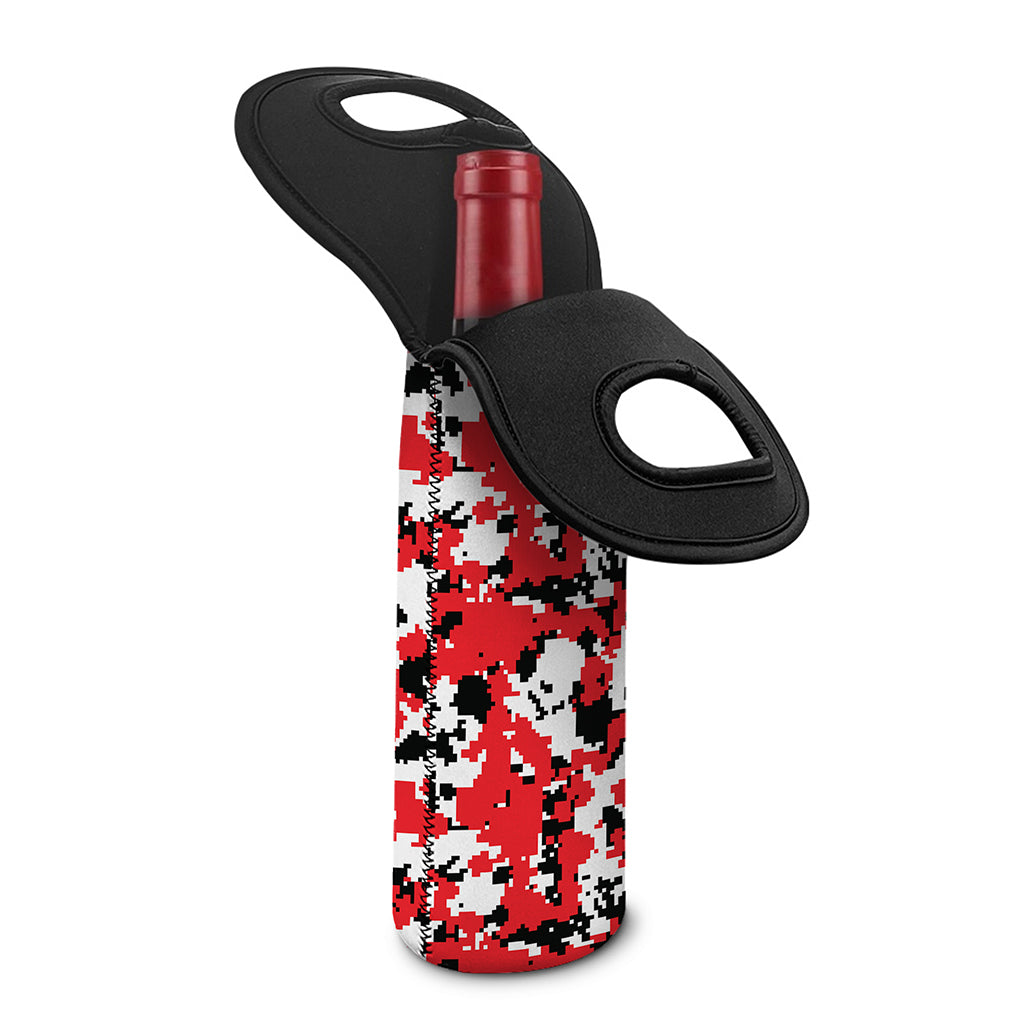 Red White And Black Digital Camo Print Single Neoprene Wine Tote