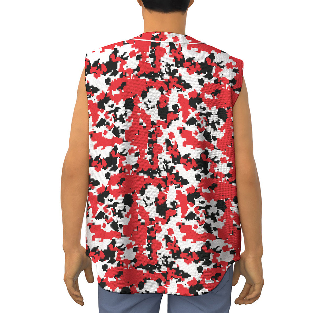 Red White And Black Digital Camo Print Sleeveless Baseball Jersey