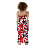 Red White And Black Digital Camo Print Slim Fit Midi Cami Dress