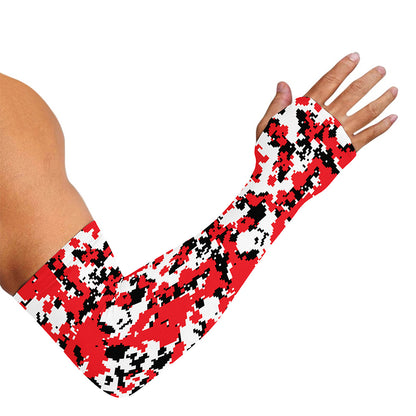Red White And Black Digital Camo Print Sun Protection Arm Sleeves