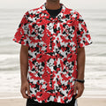 Red White And Black Digital Camo Print Textured Short Sleeve Shirt