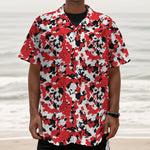 Red White And Black Digital Camo Print Textured Short Sleeve Shirt