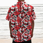 Red White And Black Digital Camo Print Textured Short Sleeve Shirt