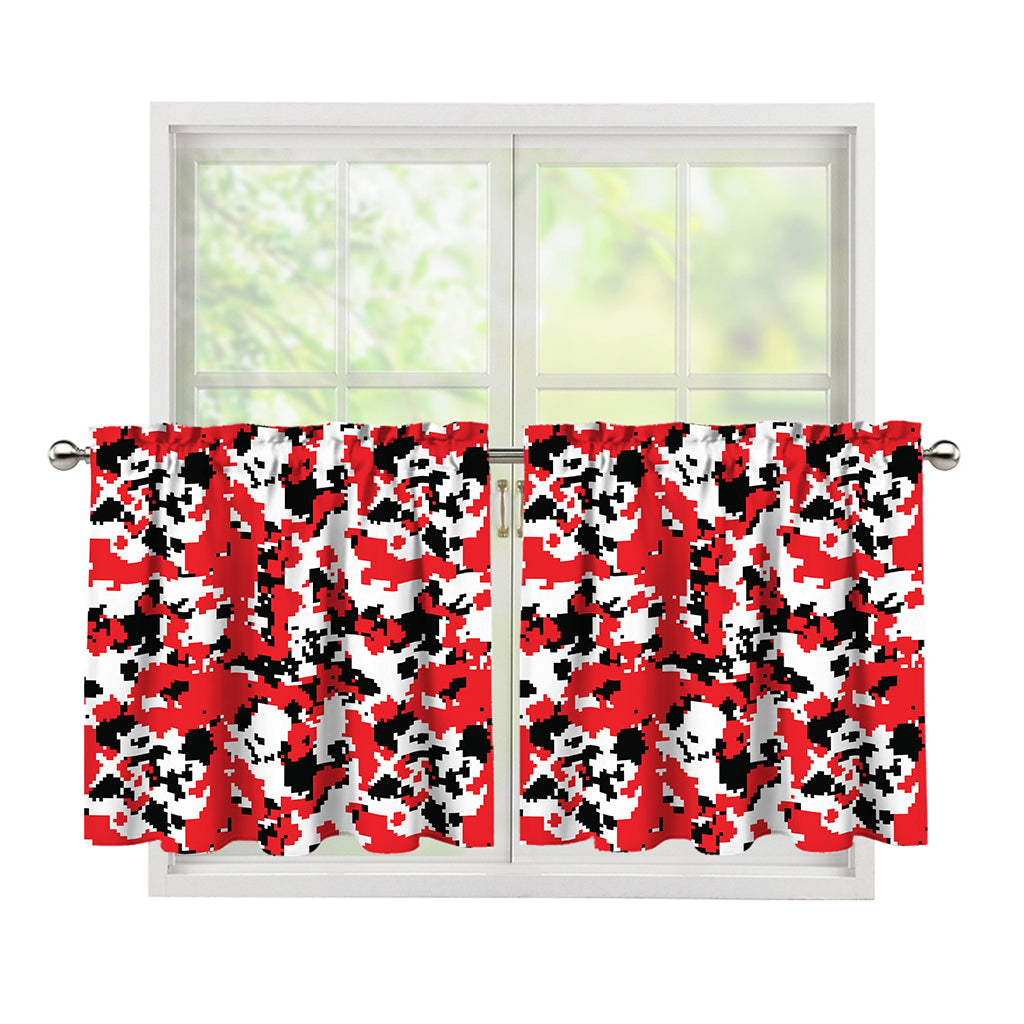 Red White And Black Digital Camo Print Tier Curtains