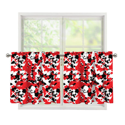 Red White And Black Digital Camo Print Tier Curtains
