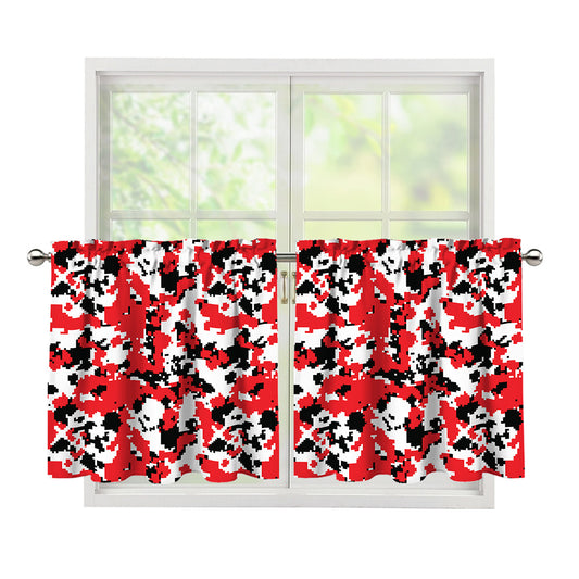 Red White And Black Digital Camo Print Tier Curtains