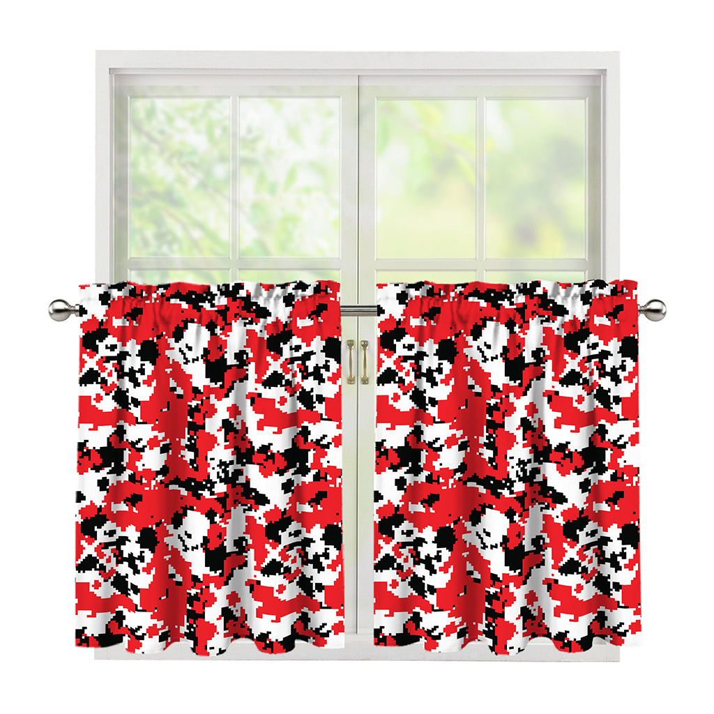 Red White And Black Digital Camo Print Tier Curtains