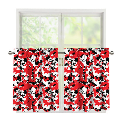 Red White And Black Digital Camo Print Tier Curtains