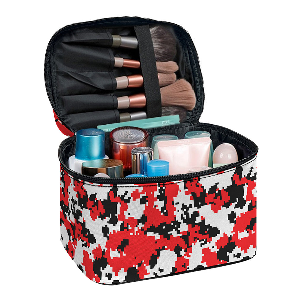 Red White And Black Digital Camo Print Travel Makeup Bag