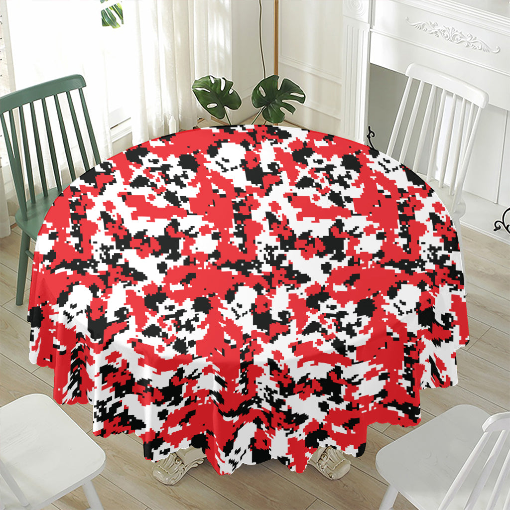 Red White And Black Digital Camo Print Waterproof Round Tablecloth