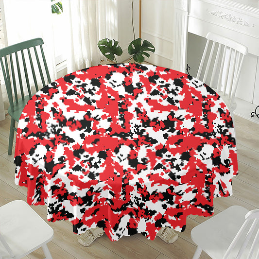 Red White And Black Digital Camo Print Waterproof Round Tablecloth