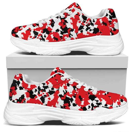 Red White And Black Digital Camo Print White Chunky Shoes