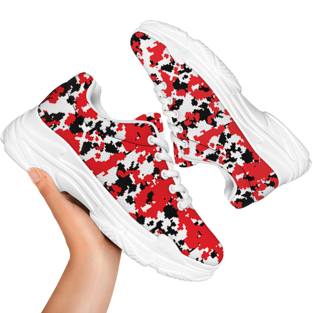 Red White And Black Digital Camo Print White Chunky Shoes