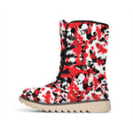 Red White And Black Digital Camo Print Winter Boots