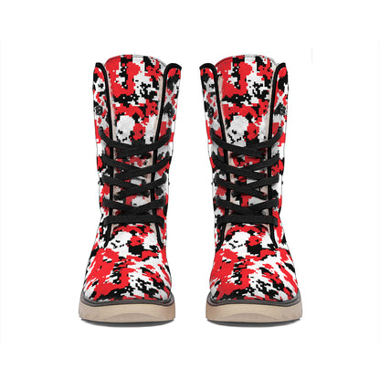 Red White And Black Digital Camo Print Winter Boots
