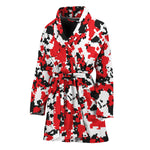 Red White And Black Digital Camo Print Women's Bathrobe