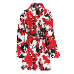 Red White And Black Digital Camo Print Women's Bathrobe