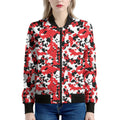 Red White And Black Digital Camo Print Women's Bomber Jacket