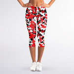 Red White And Black Digital Camo Print Women's Capri Leggings