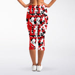 Red White And Black Digital Camo Print Women's Capri Leggings