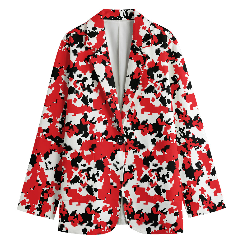 Red White And Black Digital Camo Print Women's Cotton Blazer