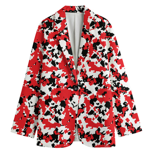 Red White And Black Digital Camo Print Women's Cotton Blazer