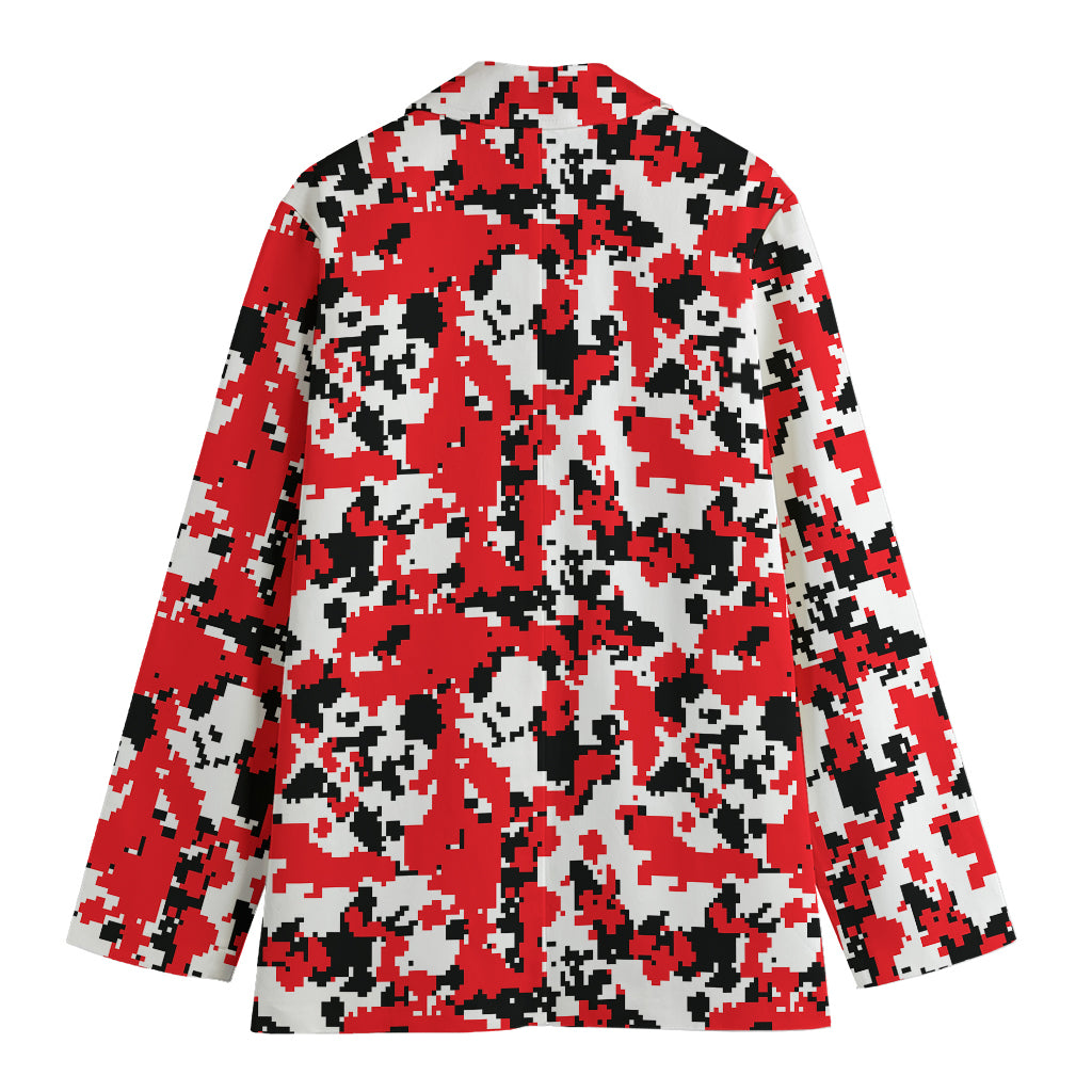 Red White And Black Digital Camo Print Women's Cotton Blazer