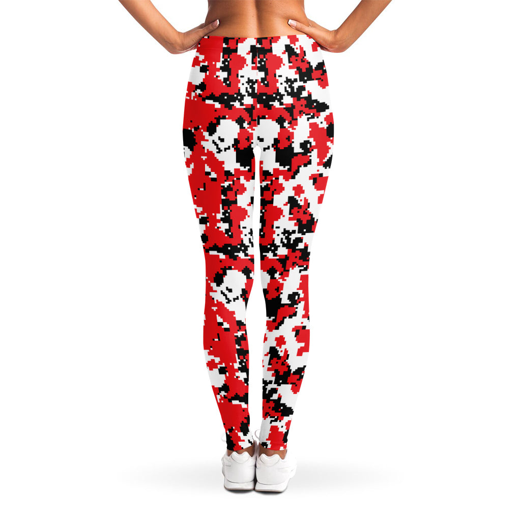 Red White And Black Digital Camo Print Women's Leggings